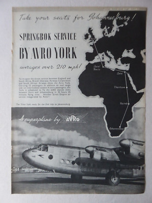 4/1946 PUB AVRO YORK SPRINGBOK SERVICE BOAC SÜDAFRIKA ORIGINAL ANZEIGE