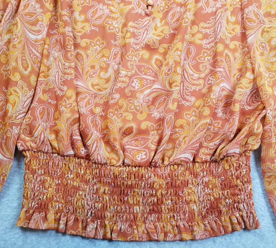 Blusa Jessica Simpson Top Mujer Grande Naranja Cachemira Manga Larga Metálica Transparente Foto 3 de 4