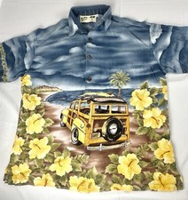 VTG Koko Island Hawaiian Shirt Mens Large Blue Woody Floral Aloha Surf Vintage