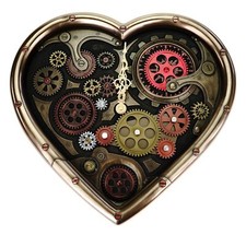 Steampunk Wanduhr Steampunkherz - bronziert mit beweglichen Zahnrädern