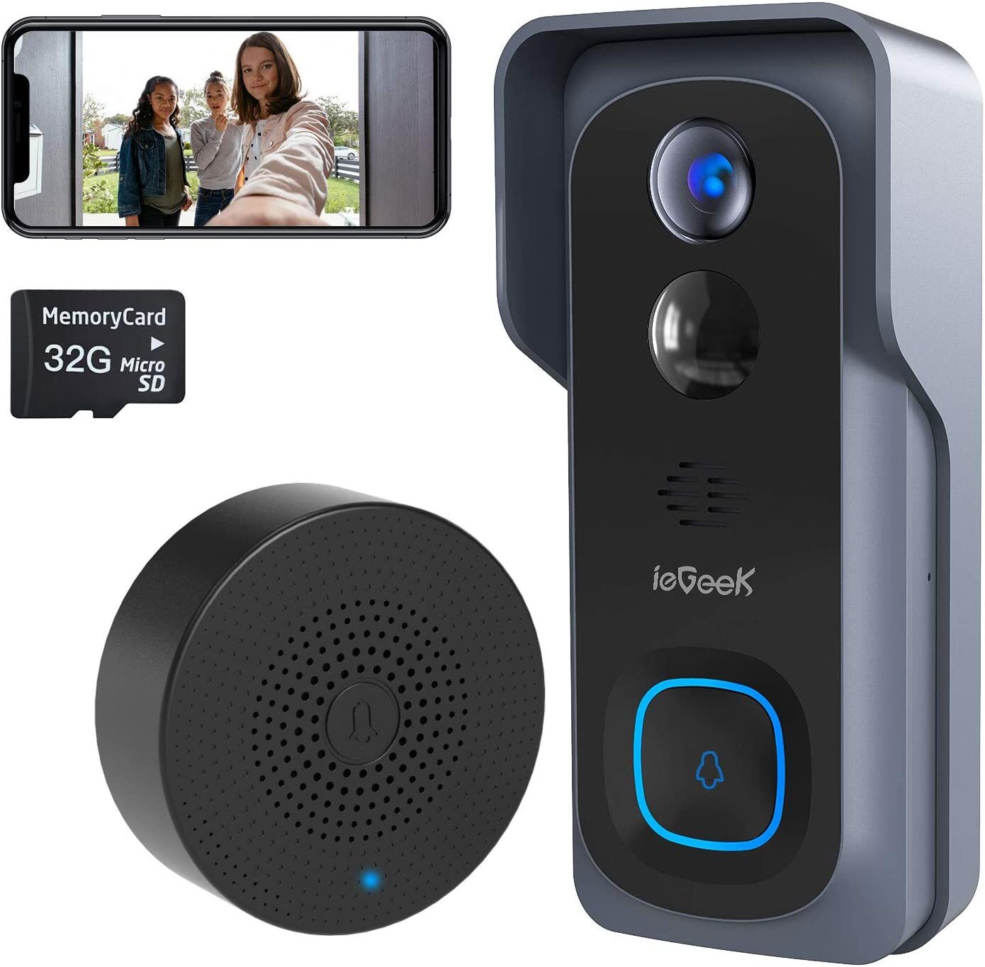 Wireless Doorbell with Chime Wifi Smart Battery Video Door Cam Night Vision FHD-image