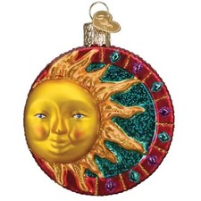 Old World Christmas Glass Blown Ornament, Jeweled Sun With OWC Gift Box 