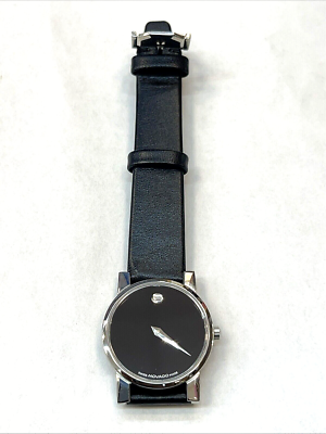 Authentic Movado Ladies Silver Tone Leather Band Stainless Steel
