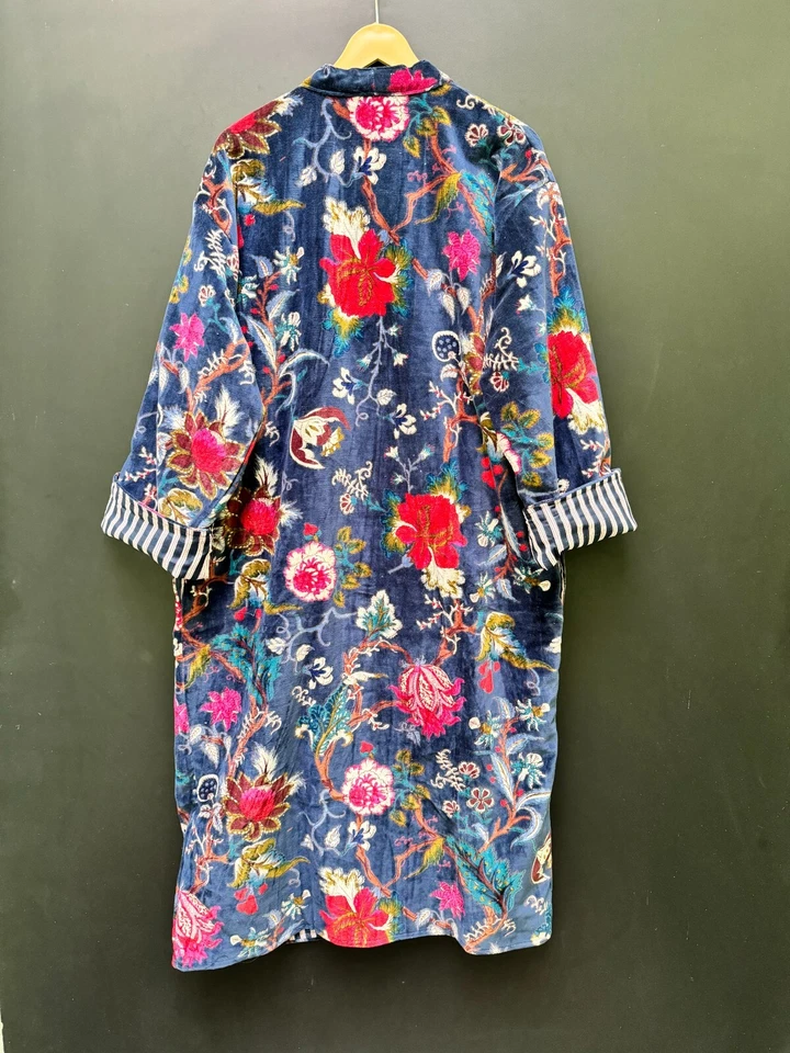 Mujeres Usan Bata de Terciopelo de Algodón, Batas Kimono de Terciopelo, Abrigo de Terciopelo Morning Tea, Bri Foto 4 de 4