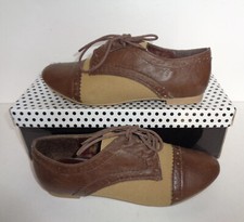 Odeon Ladies Womens New Brown Beige Brogues Retro Fashion Shoes UK Size 5