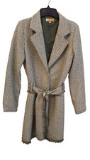 Tulle Women's Wool Blend Belted Tweed Coat Size M Nwot Mid Length Grey Green