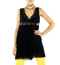 S/S 2016 Look #29 Versace Black Silk Pleated w/Metal Mesh Dress 38 - 2