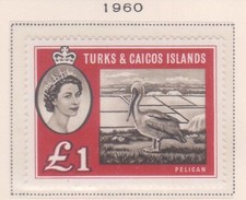 (F196-16) 1960 Turks &Caicos  &pound;1 one pound QEII stamp MH (P) (GYDL1025)
