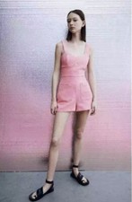 ZARA Short Textured Weave Pink Jumpsuit Short Romper Small