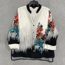 Citron Santa Monica Women’s Floral Long sleeve Button Up Blouse Asian  XL