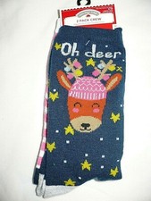 Holiday Time Women's Crew Socks Reindeer  Stripe Shoe Size 4-10 NEW 2 Pair