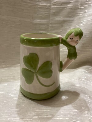 5.5 T Vintage Lego Pixie Elf Leprechaun Handle Shamrock Mug