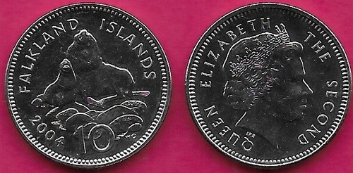 FALKLAND ISLANDS 10 PENCE 2004 UNC URSINE SEAL WITH CUB,DENOMINATION AND DATE BE - 第 1/1 張圖片