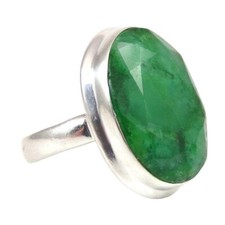 Bohemian Boho Sterling Silver Faceted Green Quartz Oval Ring Size 7
