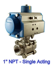 1" Inch Pneumatic Normally Open Single Acting Air Actuated Stainless Ball Valve 