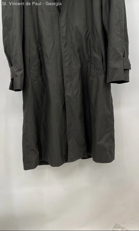 Chaps Ralph Lauren Olive Leather Collar Long Wool Lined Rain Jacket Men's 38 Y2K - Image 3 of 4