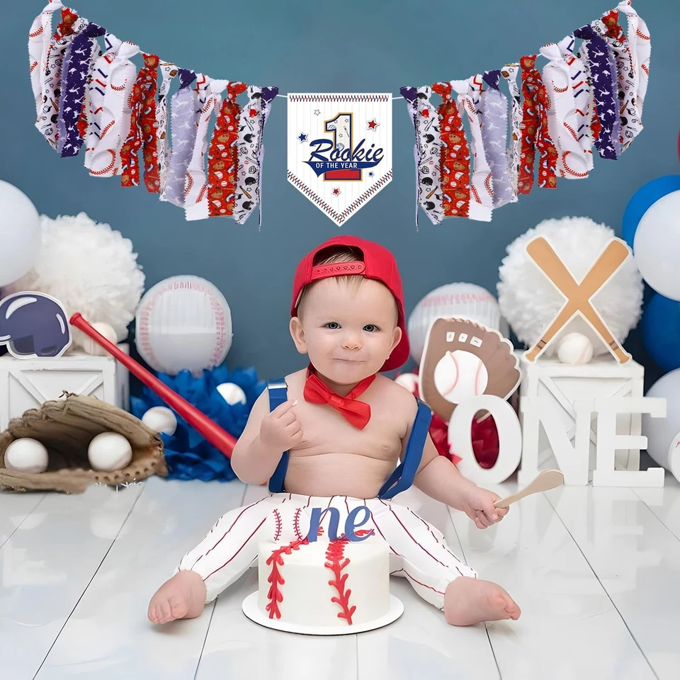 Baseball 1St Birthday Decorations Boy - Rookie of the Year High Chair Banner, Ba - Image 4 of 4