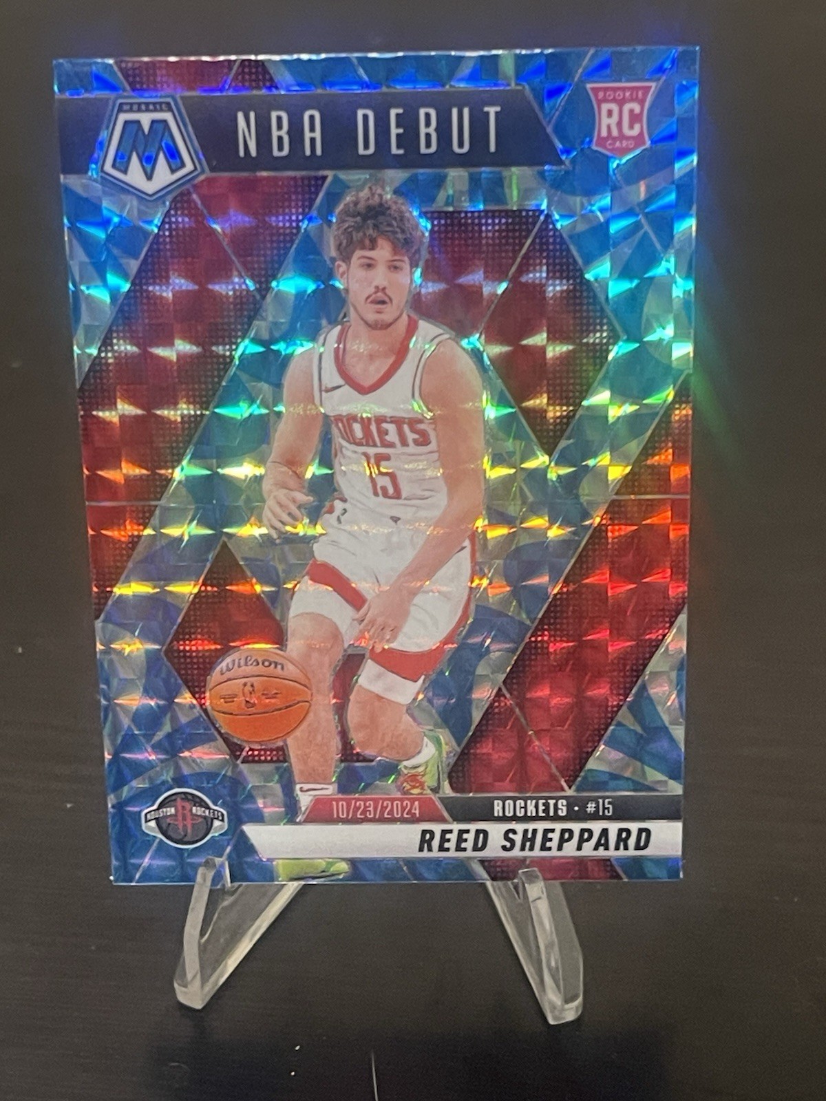 2024-25 Panini Mosaic - NBA Debut Reed Sheppard #252 Reactive Blue Prizm (RC)