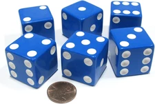 Set of 6 D6 25Mm Large Opaque Jumbo Dice - Blue with White Pip
