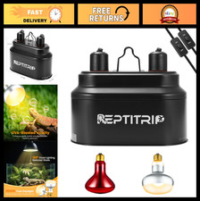 Dual Reptile Heat Lamp Fixture with 100W Day  Infrared Bulbs, 2 Switches