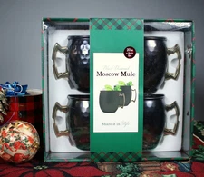 Moscow Mule Hammered Mugs Black Diamond Finish 4PC 20oz Capacity in Gift Box