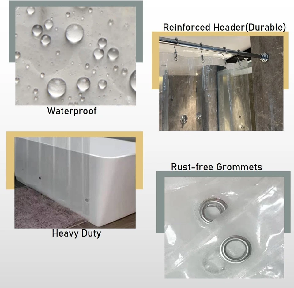 Revestimiento magnético para cortina de ducha de 74 pulgadas transparente resistente impermeable 72x74 Foto 4 de 4