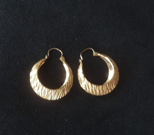 Pair of vintage Brutalist textured Gold tone hoop earrings 60s 70s
