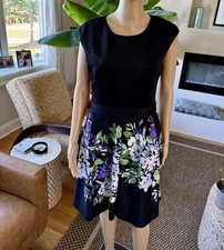 Vince Camuto Black and Floral Fit & Flare Sleeveless Stretch Dress Size 8