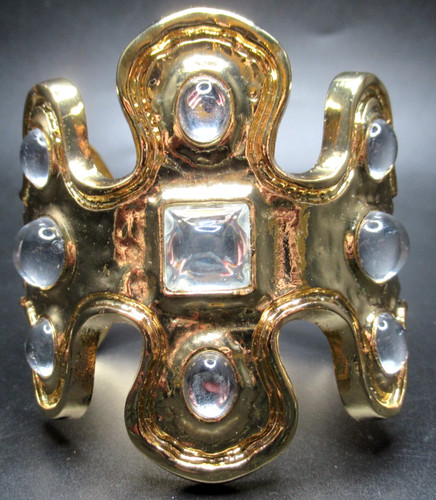 KJL KENNETH JAY LANE Sparkling Ice Cabochon Golden Modernist Cuff Bracelet