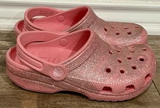 Youth GIRL'S CROCS Clogs Glitter PINK BLING AND SPARKLES SIZE J 1 Summer Pool