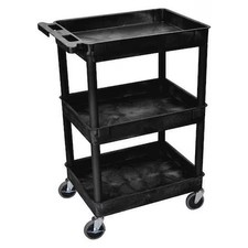 Utility Cart With Deep Lipped Plastic Shelves, 300 Lb Load Capacity, 3 Shelves,