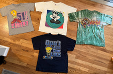 Lot of 4 VTG 90s Looney Tunes T Shirt - Tweety Bird, Taz Tie Dye, Pepe Le Pew