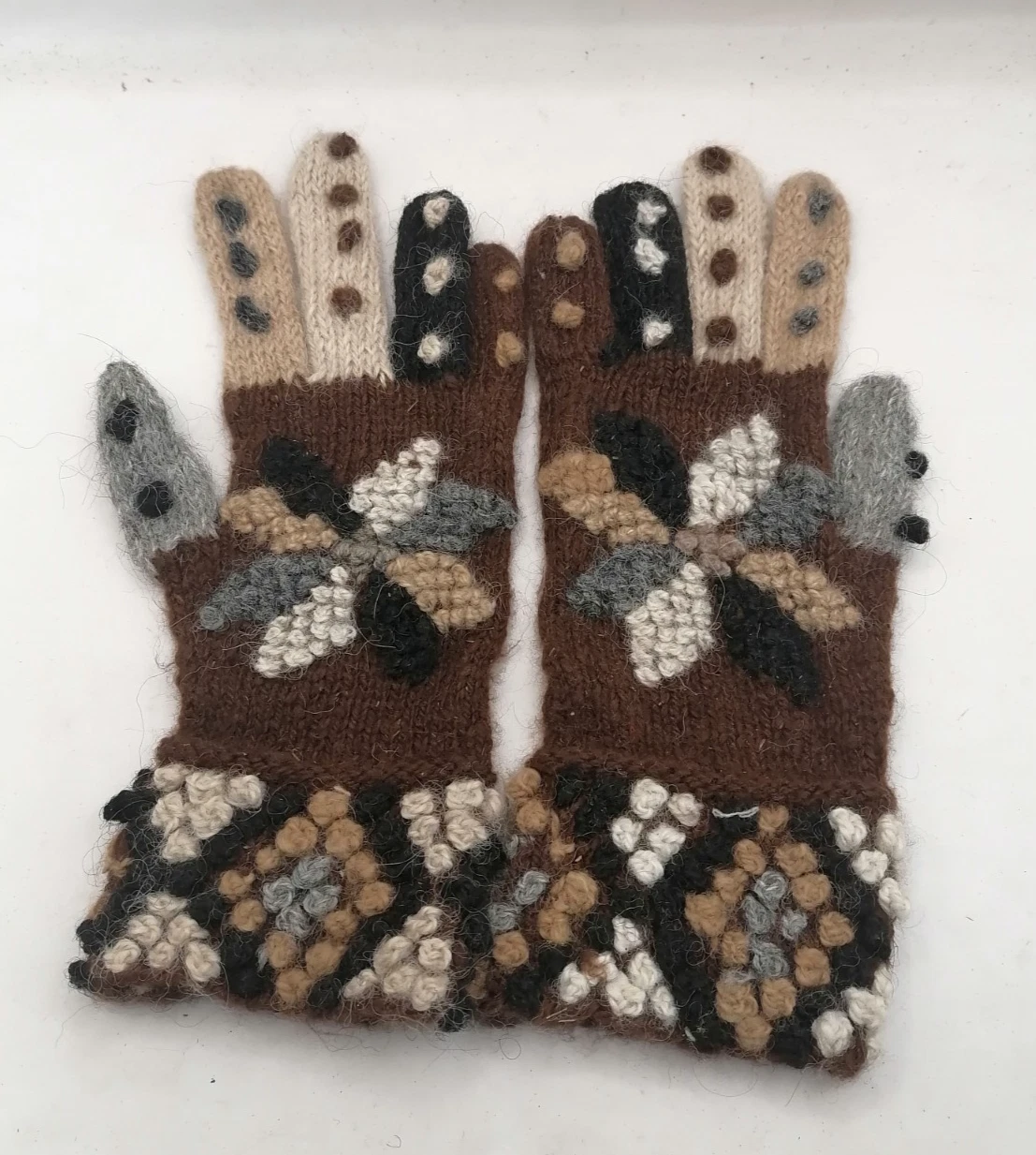 Unisex Winter Gloves Knitted Alpaca Wool Andean Design