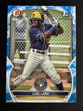 Luis Lara 1st Rookie Card RC 2023 Bowman Blue Pattern /125 Brewers #BP-100. rookie card picture