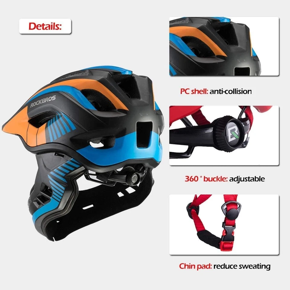 ROCKBROS Kids Children Helmet Full Face Cycling Skateboarding Scooter Adjustable - Image 2 of 4