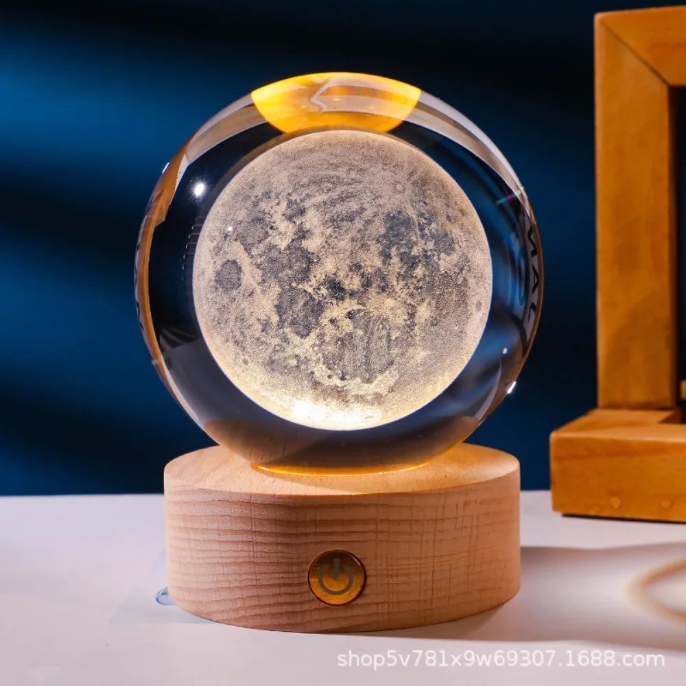 Veilleuse deco haut de gamme en cristal K9 avec gravure lune 3D