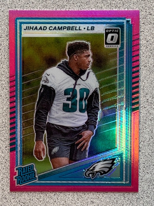 JIHAAD CAMPBELL RATED ROOKIE PINK 2025 DONRUSS OPTIC #343 PHILADELPHIA EAGLES