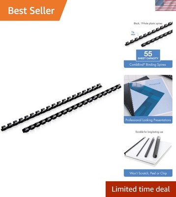 CombBind Binding Spines/Spirals/Coils/Combs, 3/8'', 55 Sheet Capacity, Black, ...