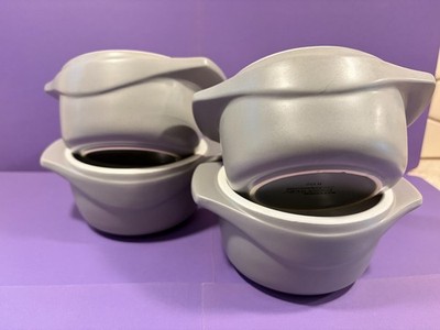Calphalon Kitchen Essentials Set of Four (4) Gray White Ramekins Mini Casseroles