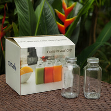 6-Pack Reusable Glass Bottles with Lids–250ml Each –Juice,Milk,Water & Smoothies