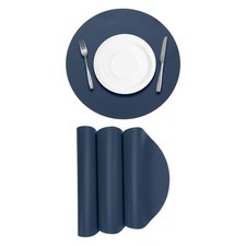 4Pcs Faux Leather Placemats for Dinner Table, Round Mats (Blue)