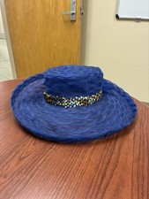 Women s Derby Style Wide Brim Hat Fashion Cocktail Blue And Gold