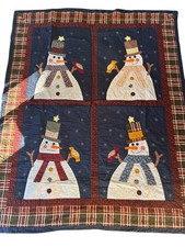 Vtg Snowmen Quilt Rustic Primitive blanket 50x60 Christmas Home decoration