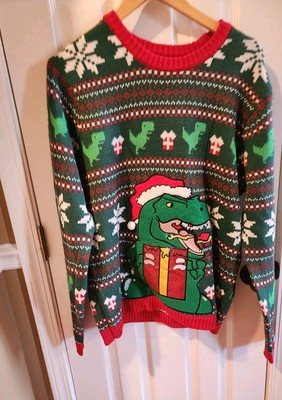 Blizzard Bay Dinosaur T-Rex Christmas sweater mens Large 