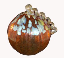 Luke Adams Art Glass Large Iridescent Orange Glass Pumpkin Sculpture 8