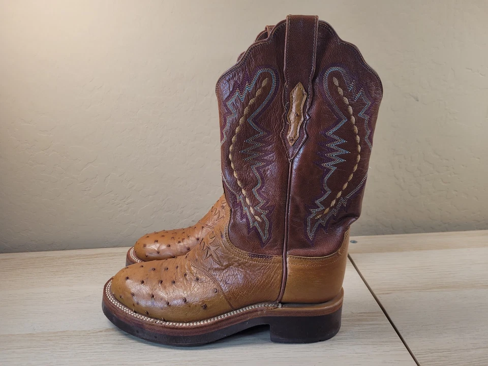 Botas vaqueras Lucchese 2000 avestruz vaqueras exóticas marrones pluma completa para mujer 8,5 B Foto 2 de 4