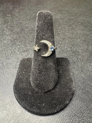VINTAGE Sterling Silver 925 Moon Star Band Ring Celestial Jewelry Size Fixed