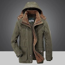 UK Men's Fleece Lined Cotton Padded Jacket Mid Length Winter Coat Large Size