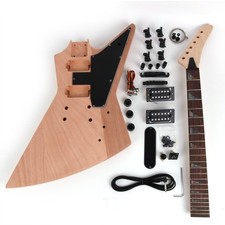DIY 6 String Explorer Electric Guitar Kit Unfinish Mohagany Body Black Pickguard