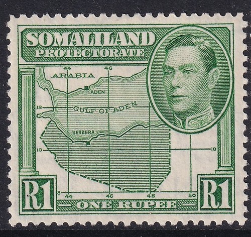 SOMALILAND PROTECTORATE GVI SG101, 1r green, Mounted MINT. Cat £18.